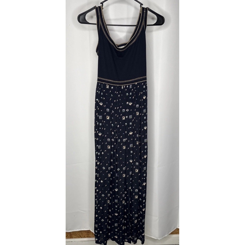 Vintage 90s Santa Fe Empire Waist Midi Dress Sz 4 Cotton Rayon Gold Geometric - Picture 2 of 12